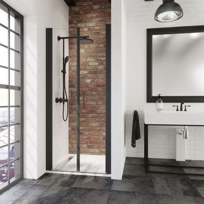 Portes de douche battantes 90x192 cm profilé noir verre transparent 5 mm New Style - SCHULTE