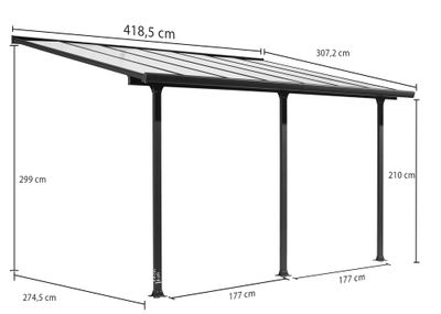 Toit terrasse en aluminium et en polycarbonate anthracite TT 3042 AL 12,83 m², Livraison à domicile incluse - HABRITA