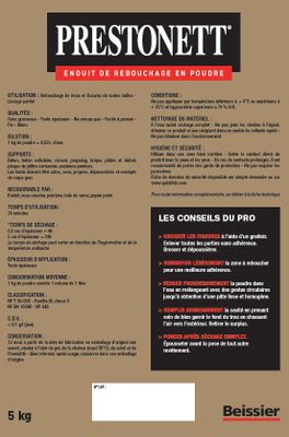 Enduit de rebouchage en poudre type R 5KG PRESTONETT
