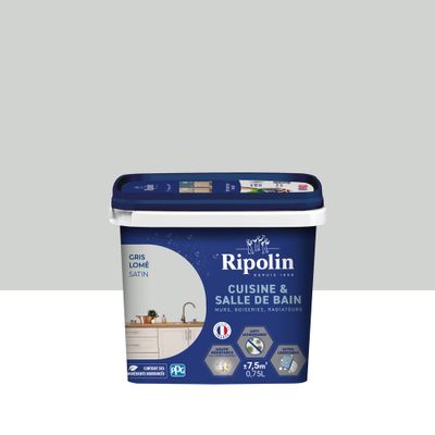 Peinture Cuisine & Bain Gris Lomé satin 0,75 L - RIPOLIN