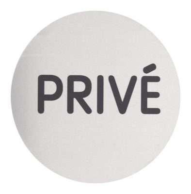 Plaque signalétique adhésive Privé  diamètre 80 mm aluminium brossé THIRARD