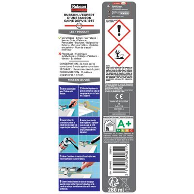 Mastic Silicone Cuisine & Bain Pure Séchage rapide transparent 280 ml RUBSON