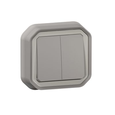 Double interrupteur va-et-vient ou poussoir étanche IP55 encastrable Gris - Plexo LEGRAND