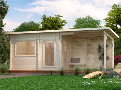 Sauna extérieur Palmako Sanna 4,1m² double vitrage et pergola 5,9m² -  18,4m² - PALMAKO