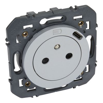 Prise électrique encastrable affleurante avec terre + USB-C Aluminium - Dooxie LEGRAND