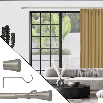 Kit tringle à rideaux extensible en métal de 1.20 à 2.10 m diam 25 à 28 mm Finition Nickel mat- MOBOIS