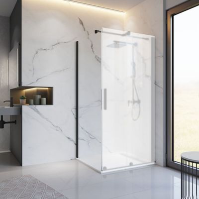 Paroi de douche latérale fixe 90x200 cm pour porte coulissante profilé noir verre transparent 8 mm New Style - SCHULTE