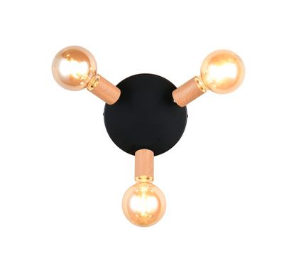 Plafonnier 3 spots E27 Lamego noir et bois 3x10W - REALITY