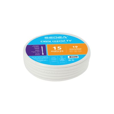 Câble antenne TV et satellite coaxial 19VATCA classe A 15 m blanc - SEDEA