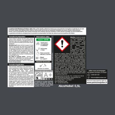 Peinture sol extrême gris graphite RAL 7024 0,5L JULIEN