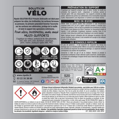Primaire aérosol anti-rouille solution vélo gris mat 400 mL - RIPOLIN