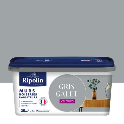 Peinture murs, boiseries et radiateurs gris galet velours 2,5 L - RIPOLIN