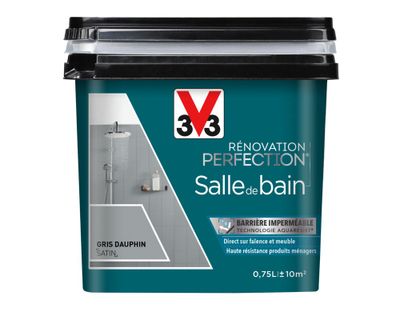 Peinture de rénovation pour salle de bain gris dauphin finition satinée 0,75L - V33