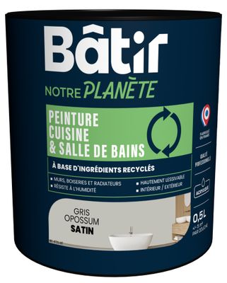 Peinture cuisine et bain satin gris opossum 0,5 L - BATIR NOTRE PLANETE