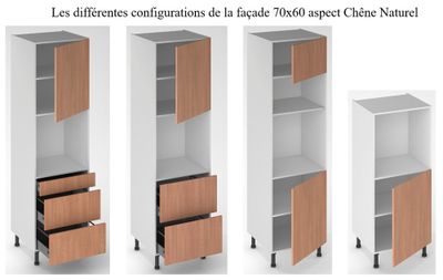 Façade de cuisine 1 porte chêne naturel 70 x 60 cm pour meuble haut et bas