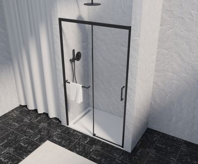 Porte de douche coulissante 120x200 cm profilé noir verre transparent 8 mm Signature - OCEA