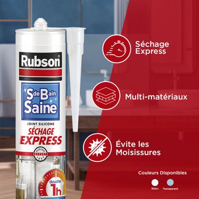 Mastic Salle de Bain Saine Séchage Express Transparent 280ml RUBSON