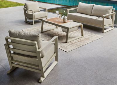 Salon de jardin PERTH aluminium crème avec glacière 4 places - PROLOISIRS
