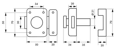 Verrou de porte à bouton et cylindre 35 mm 3 clés THIRARD