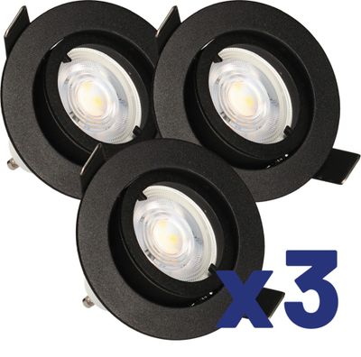 Spots LED encastrables GU10 orientables lumière blanc chaud Noir par 3 - Saphyr ARLUX
