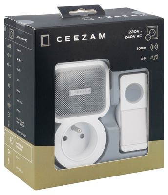 Sonnette sans fil 100m 220V-240V carillon à brancher avec prise intégrée - CEEZAM