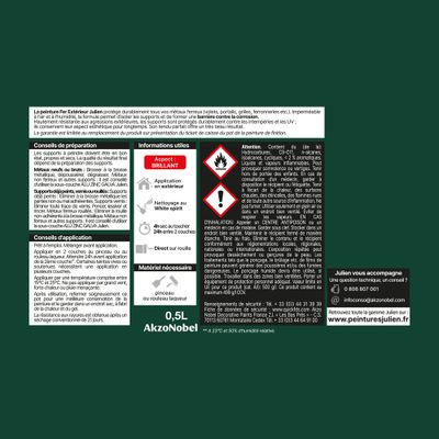 Peinture fer vert Basque RAL 6005 brillant 0,5 L - JULIEN
