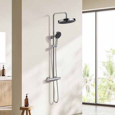 Colonne de douche thermostatique chrome Concave - EDOUARD ROUSSEAU