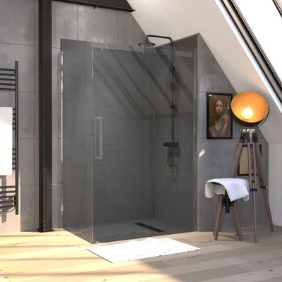 Paroi de douche latérale fixe 90x200 cm profilé chrome verre transparent 8 mm Rolling - AURLANE