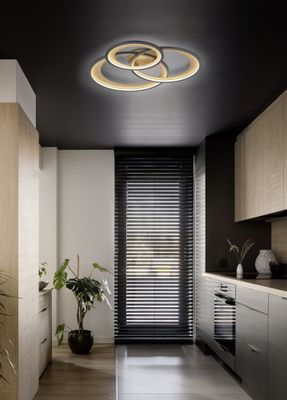 Plafonnier LED 3 cercles Granada noir et or 4300 lumens blanc chaud - TRIO