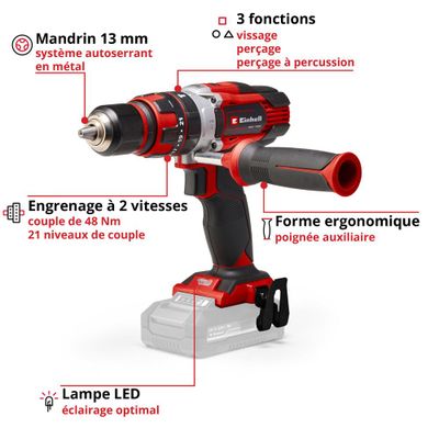 Perceuse visseuse à percussion sans fil 18 V sans batterie TE-CD 18/48 Li-i-Solo EINHELL