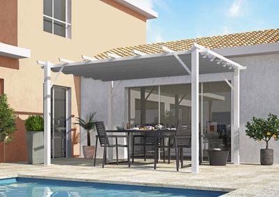 Pergola autoportante manuelle aluminium blanc 12 m², Livraison à domicile incluse - HABRITA