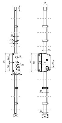 Serrure en applique 3 points Melissa à fouillot gauche anthracite  THIRARD