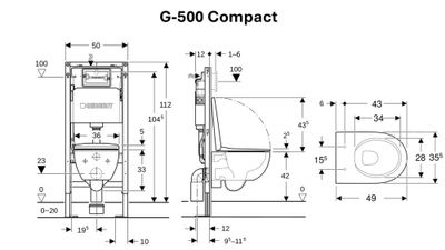 Pack WC suspendu sans bride G-500 Design Compact V2 - GEBERIT