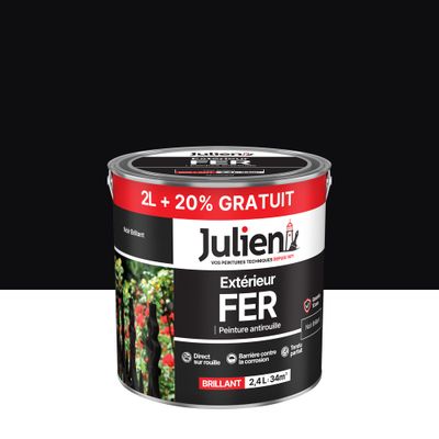 Peinture fer antirouille noir RAL 9005 brillant 2 l + 20 % gratuit - JULIEN