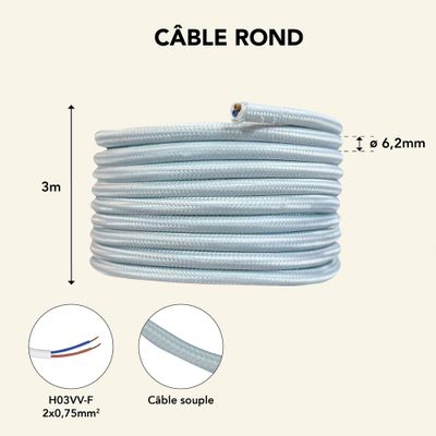 Câble électrique tissu bleu pastel 3m - TIBELEC