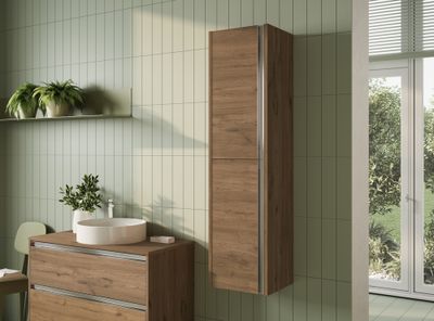 Colonne de salle de bains Thana 2 portes L35 x H140 x P32 cm panneau de particules vieux chêne