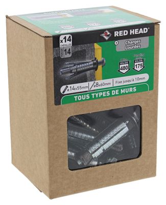 Chevilles G2X 14 x 55 mm par 14 et vis 8 x 60 mm