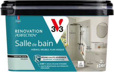 Peinture de rénovation pour salle de bain céladon finition satinée 2 L - V33