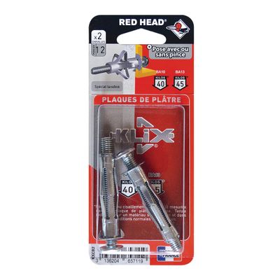 Chevilles Superklix 12 x 53 mm avec vis 8 x 60 mm par 2 RED HEAD