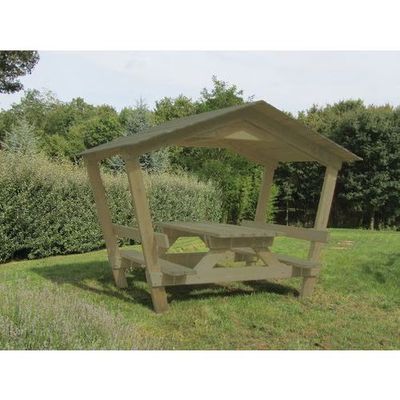 Table de pique nique rectangulaire RUBY avec toit en bois WHITE WOOD