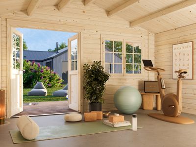 Chalet de jardin Britta bois naturel ép.40 mm - 28,3 m² hors-tout - Livraison à domicile incluse - PALMAKO
