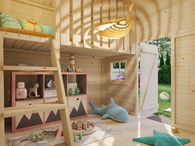 Cabane de jeux enfant en bois avec mezzanine Tom - 3,8 m² - Livraison à domicile incluse - PALMAKO