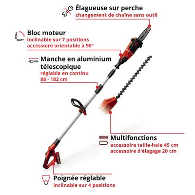 taille haie élagueuse avec batterie sur perche 18 V guide 20 cm GE-HC EINHELL