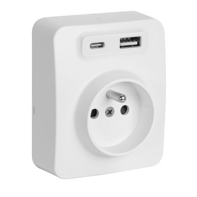 Prise 2 pôles + terre avec prises USB-A et USB-C en saillie Blok blanc - DEBFLEX