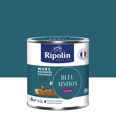 Peinture murs, boiseries et radiateurs bleu ainhoa velours 0,5L RIPOLIN