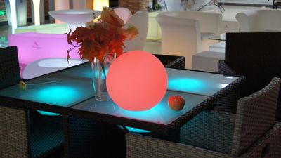Boule lumineuse solaire LED Ø25 cm détecteur crépusculaire blanc IP67 200 lumens RGBW - GROUPE DDC
