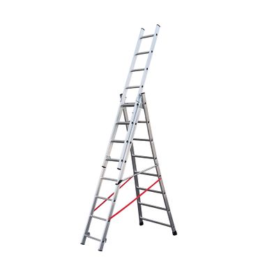 Echelle transformable 3 plans 3 x 8 échelons 4,80 / 5,70 m Premium avec base évasée aluminium - HAILO