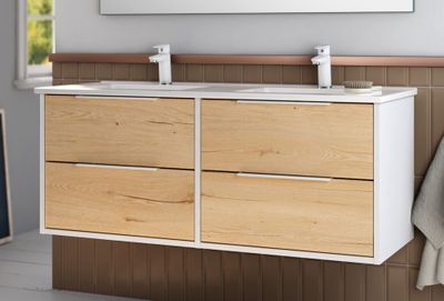 Meuble de salle de bains Duox 2 tiroirs 120 x 45 x 85 cm bois mélaminé blanc et bois - EGORE