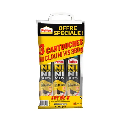Colle de fixation Ni Clou Ni Vis Extra fort blanc cartouche 380 g par 3 - PATTEX
