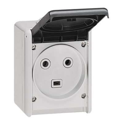 Prise électrique étanche IP44 en saillie 2 pôles + terre 32A Gris - Plexo LEGRAND<br>